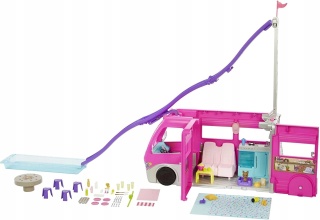 Mattel Barbie Wymarzona Przyczepa z gigantyczną zjeżdżalnią Dream Camper POWYSTAWOWY