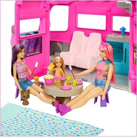 Mattel Barbie Wymarzona Przyczepa z gigantyczną zjeżdżalnią Dream Camper POWYSTAWOWY
