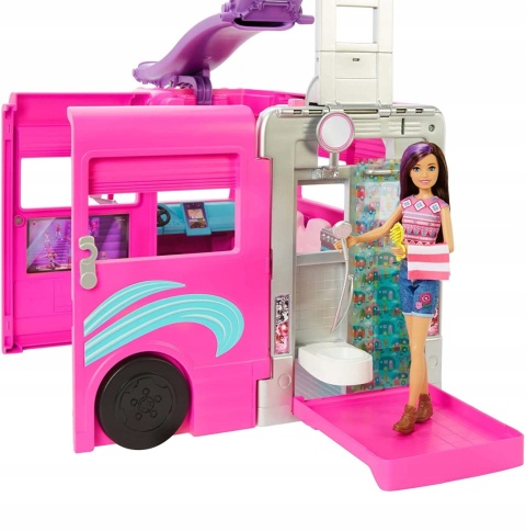 Mattel Barbie Wymarzona Przyczepa z gigantyczną zjeżdżalnią Dream Camper POWYSTAWOWY