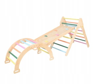 Drewniany Plac Zabaw 3w1 Drabinka Ścianka Bujak XXL zestaw wspinaczkowy NOWY