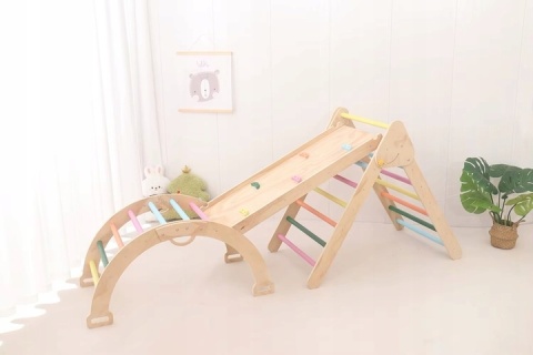 Drewniany Plac Zabaw 3w1 Drabinka Ścianka Bujak XXL zestaw wspinaczkowy NOWY