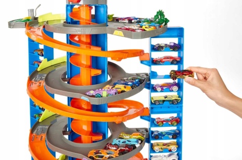 Hot Wheels City zakręcony Mega Garaż zestaw parking i auto zabawka 4+ POWYSTAWOWY