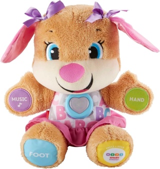 Maskotka interaktywna Fisher-Price Piesek z różowymi uszami J. Niemiecki