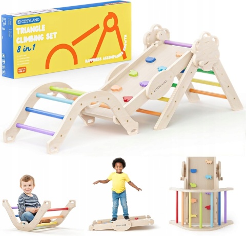 Cosyland drewniany plac zabaw dla dzieci 8w1 drabinka zestaw wspinaczkowy