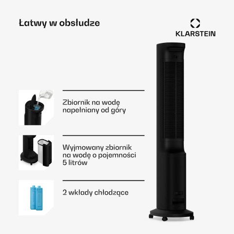 Klimator Klarstein, wodny, kolumnowy, przenośny Wentylator Nawilżacz powietrza+Pilot