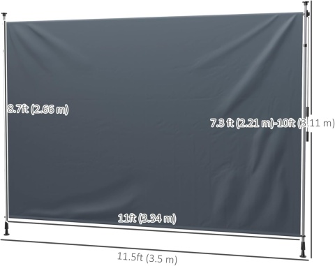 Outsunny Markiza balkonowa z korbką regulowana 350 cm x 221-311cm szara