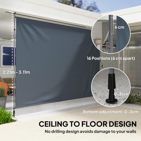 Outsunny Markiza balkonowa z korbką regulowana 350 cm x 221-311cm szara