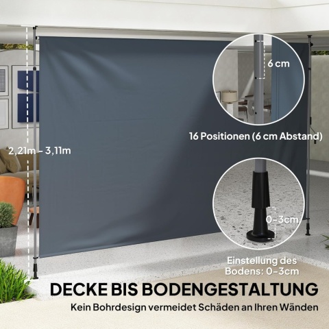 Outsunny Markiza balkonowa z korbką regulowana 400 cm x 221-311cm szara
